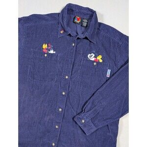 Vintage Mickey Unlimited Corduroy Button Shirt Minnie Mouse Disney Cartoon 90s L